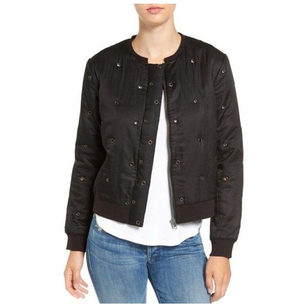 Velvet by Graham & Spencer Viviette Grommet Bomber Jacket Women M Zip @H2
